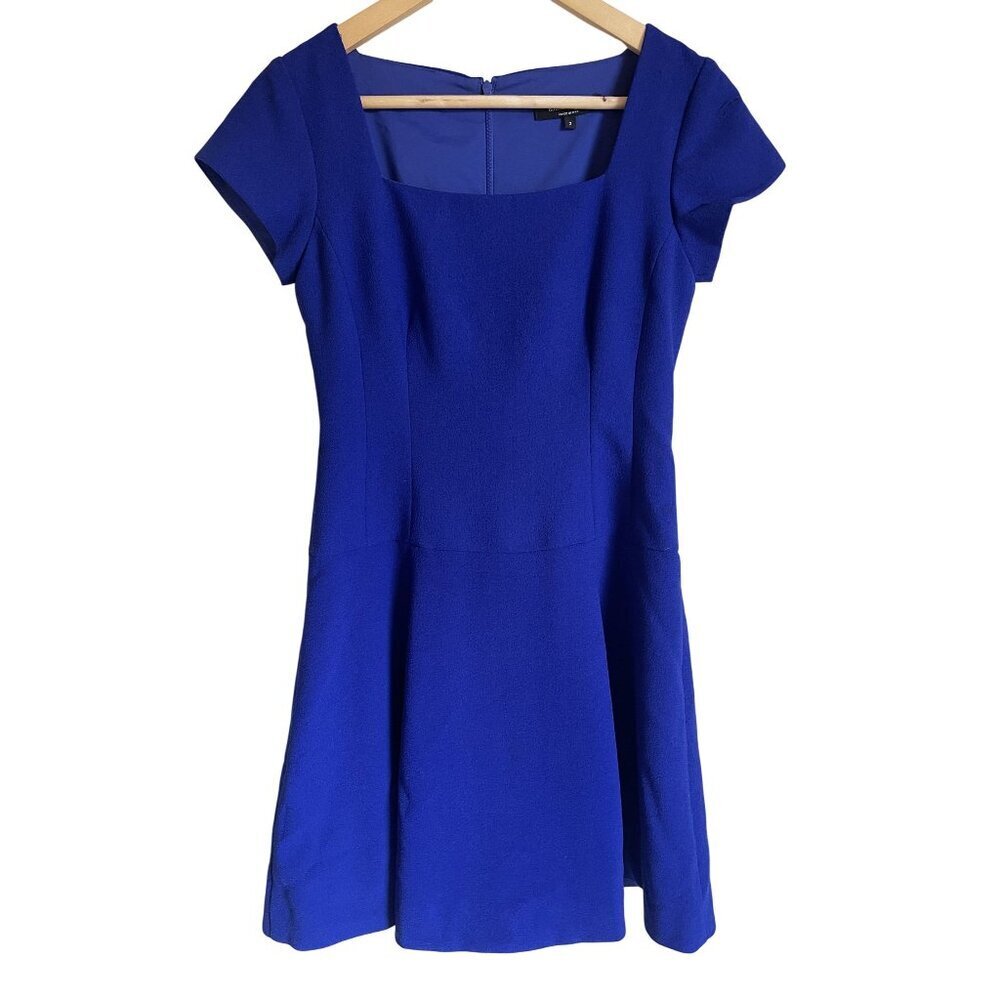 Nanette Lepore Size 2 Square Neck Cobalt Blue Short Sleeve Dress Lined Career